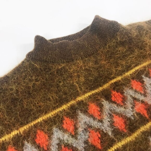 Vintage 60s Mohair Sweater MCM Sothwestern design Wool Knit Intarsia Mockneck Pu - Picture 2 of 6